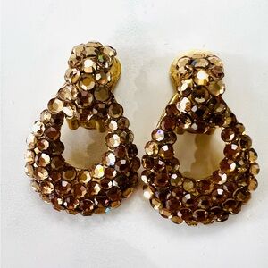 1980s Bellini by Formart Runway Ready Clip-On Earrings Gold Swarovski Crystals